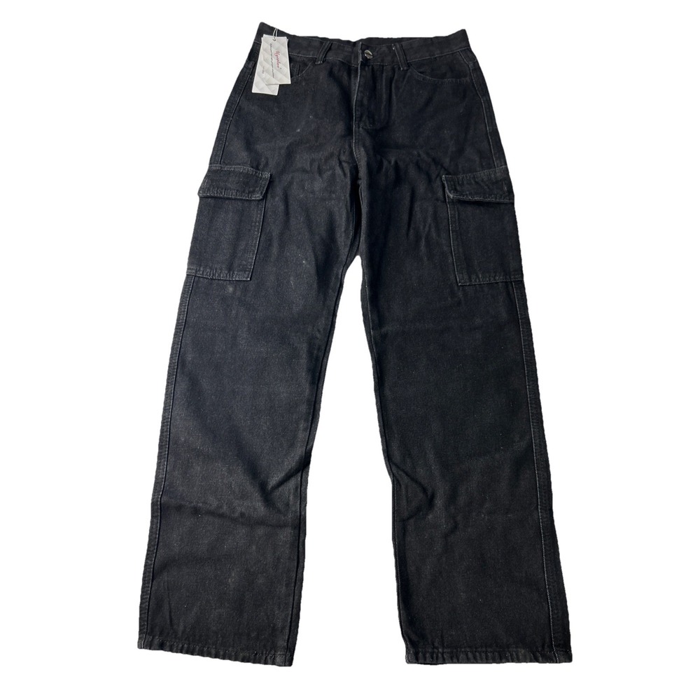 Ugerloo Black Denim Cargo Pants mens m 29.5x30 High Waisted Utility Jeans